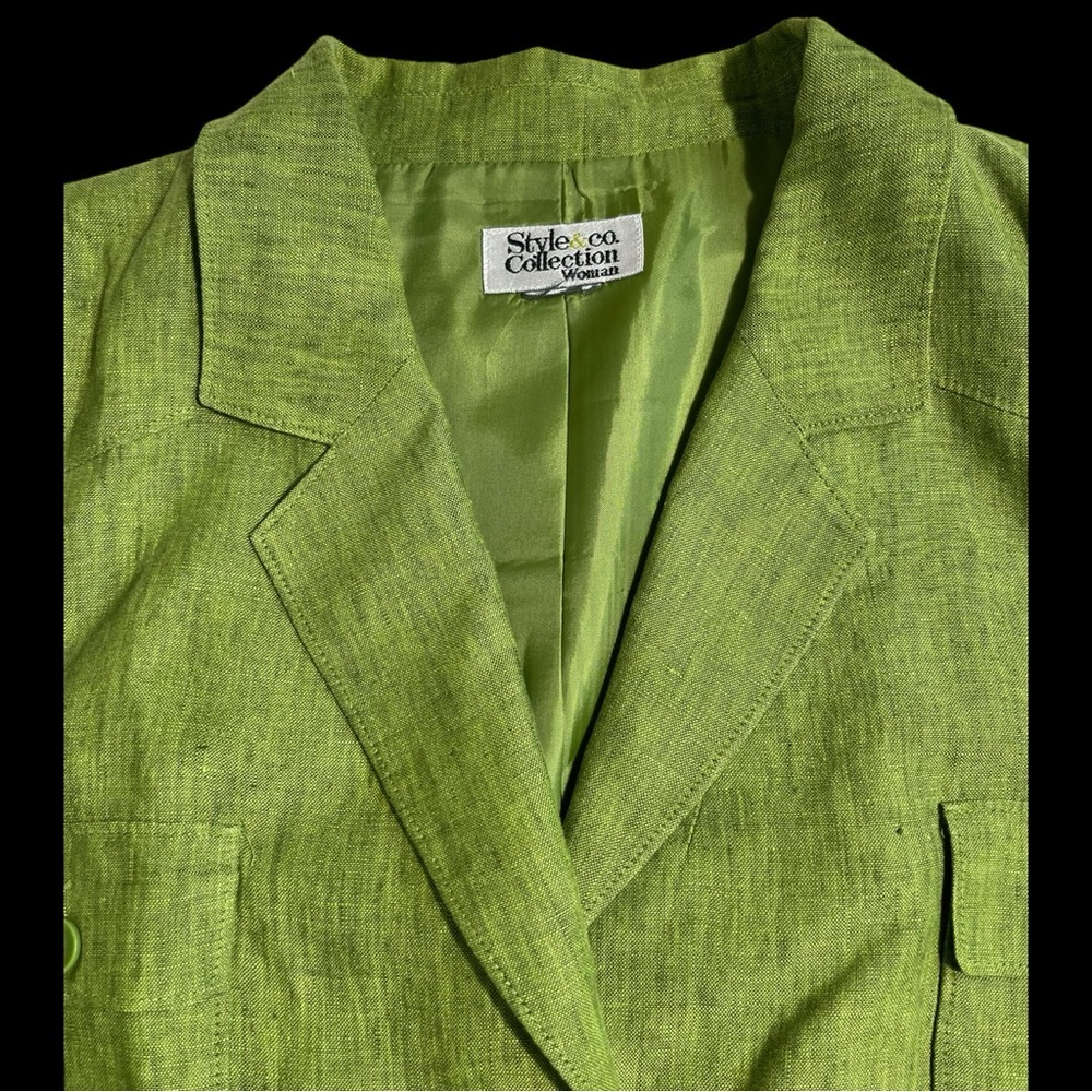 Style & Co 2pc Linen Pant Suit Set Green Blazer Pants 24W Plus - Picture 12 of 14